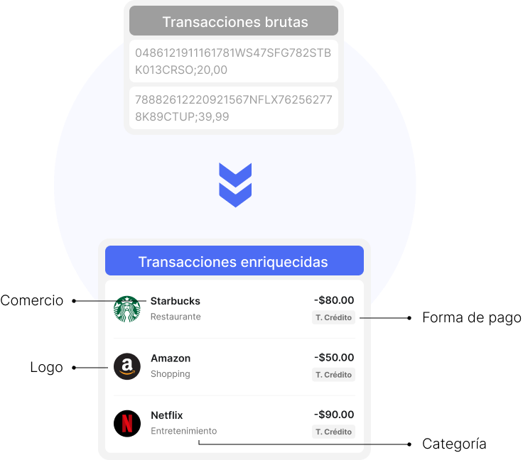 vista de enriquecimiento de transacciones xerpa